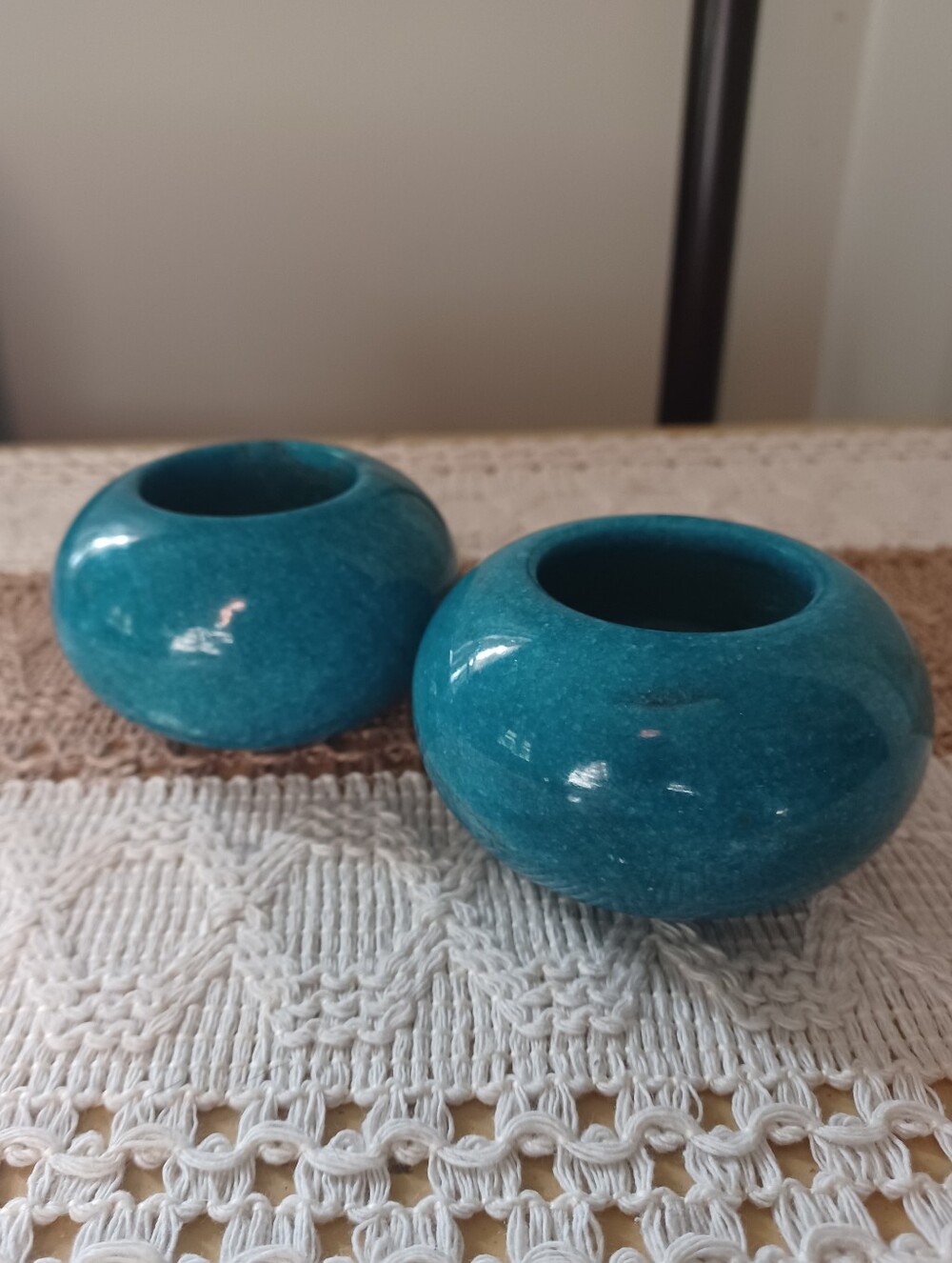 Set Of 2 Turquoise Egyptian Alabaster Votive Candle Holders